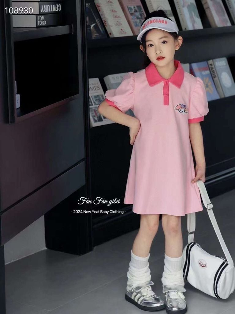 Váy Polo cổ đức tay bồng Kuromi 2 màu hồng/tím BG size 110-150