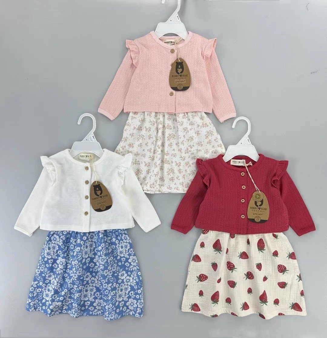 Set 2ct Rabbit Bear váy hai dây muslin + áo khoác BG size 3-24m