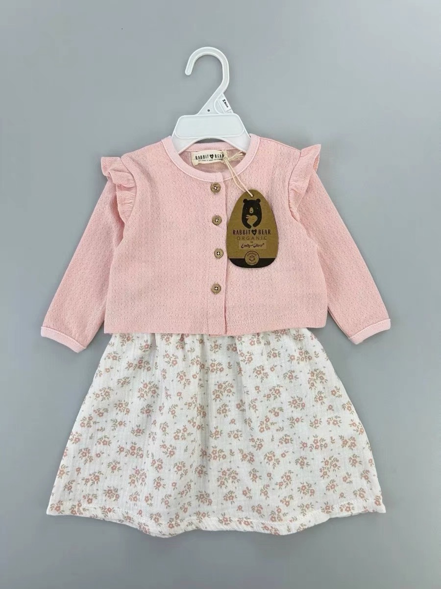 Set 2ct Rabbit Bear váy hai dây muslin + áo khoác BG size 3-24m