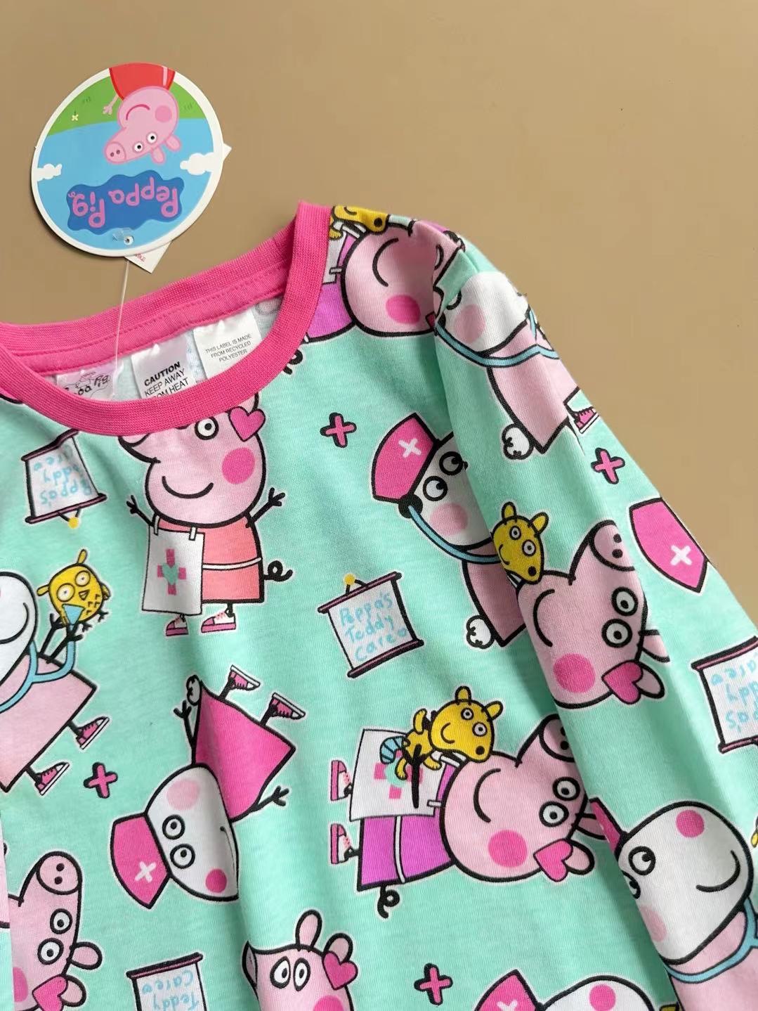 Bộ cotton Peppa Pig màu xanh phối hồng size 2 - 6y