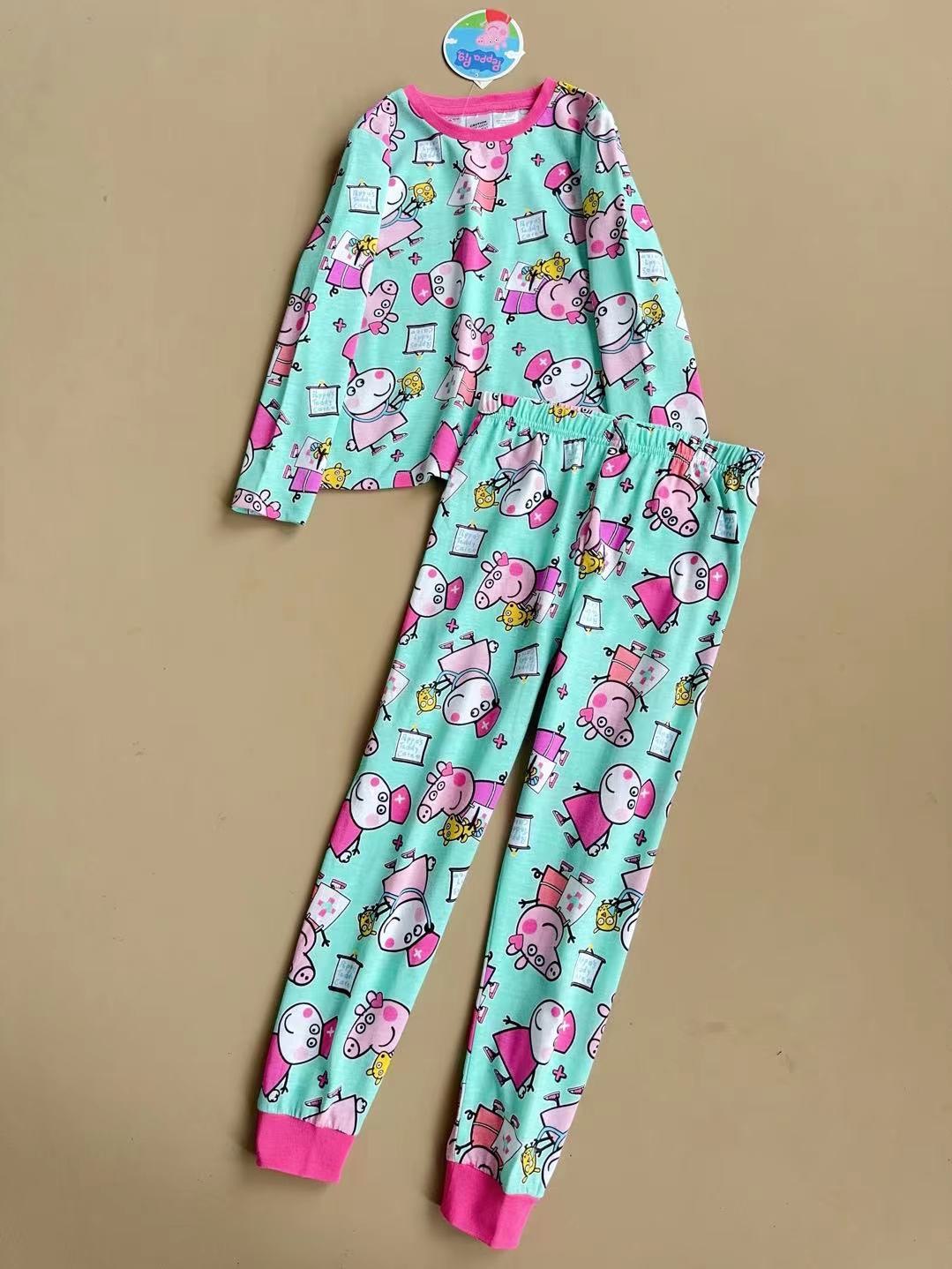 Bộ cotton Peppa Pig màu xanh phối hồng size 2 - 6y