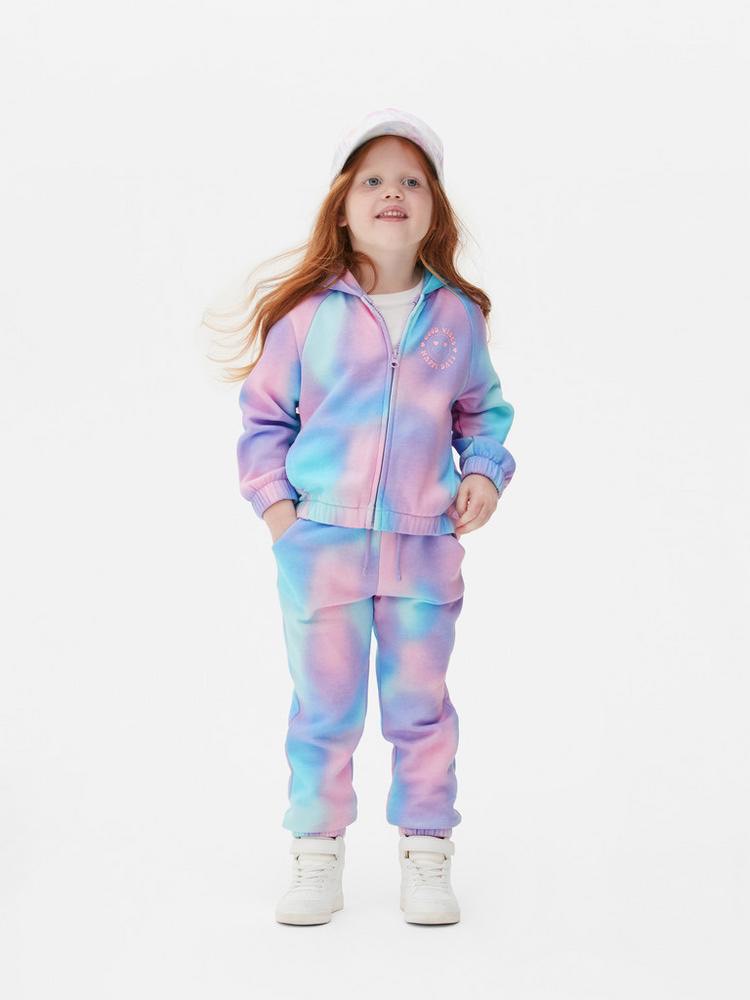 Bộ nỉ bông kéo khoá Primark loang sắc màu / áo kẻ - quần hồng size 2 - 8y