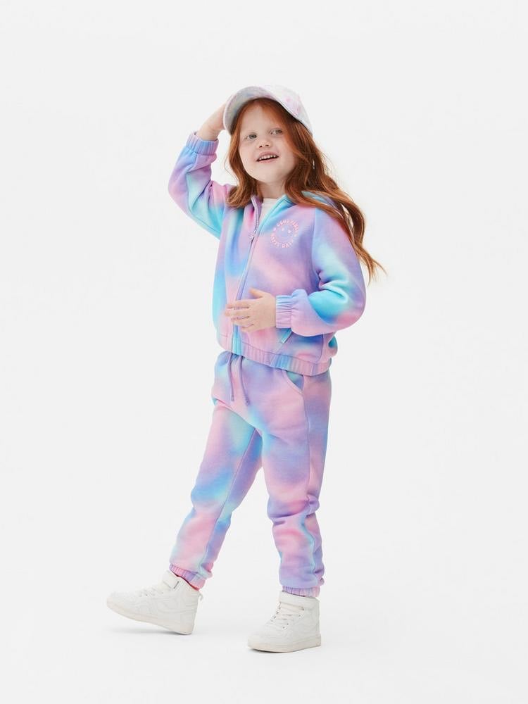 Bộ nỉ bông kéo khoá Primark loang sắc màu / áo kẻ - quần hồng size 2 - 8y