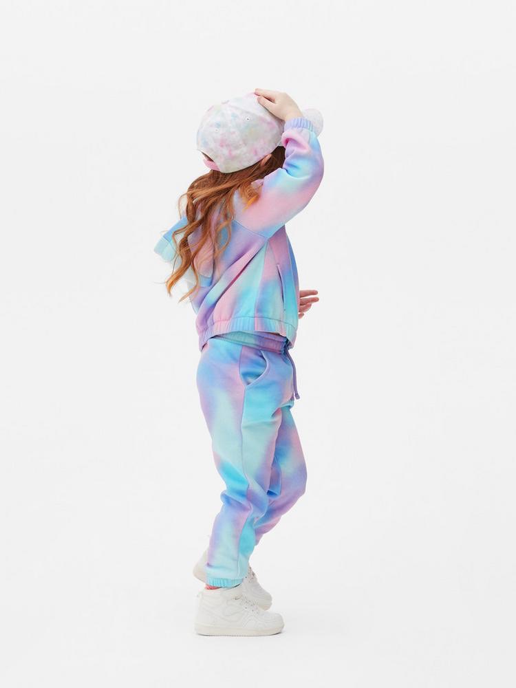 Bộ nỉ bông kéo khoá Primark loang sắc màu / áo kẻ - quần hồng size 2 - 8y