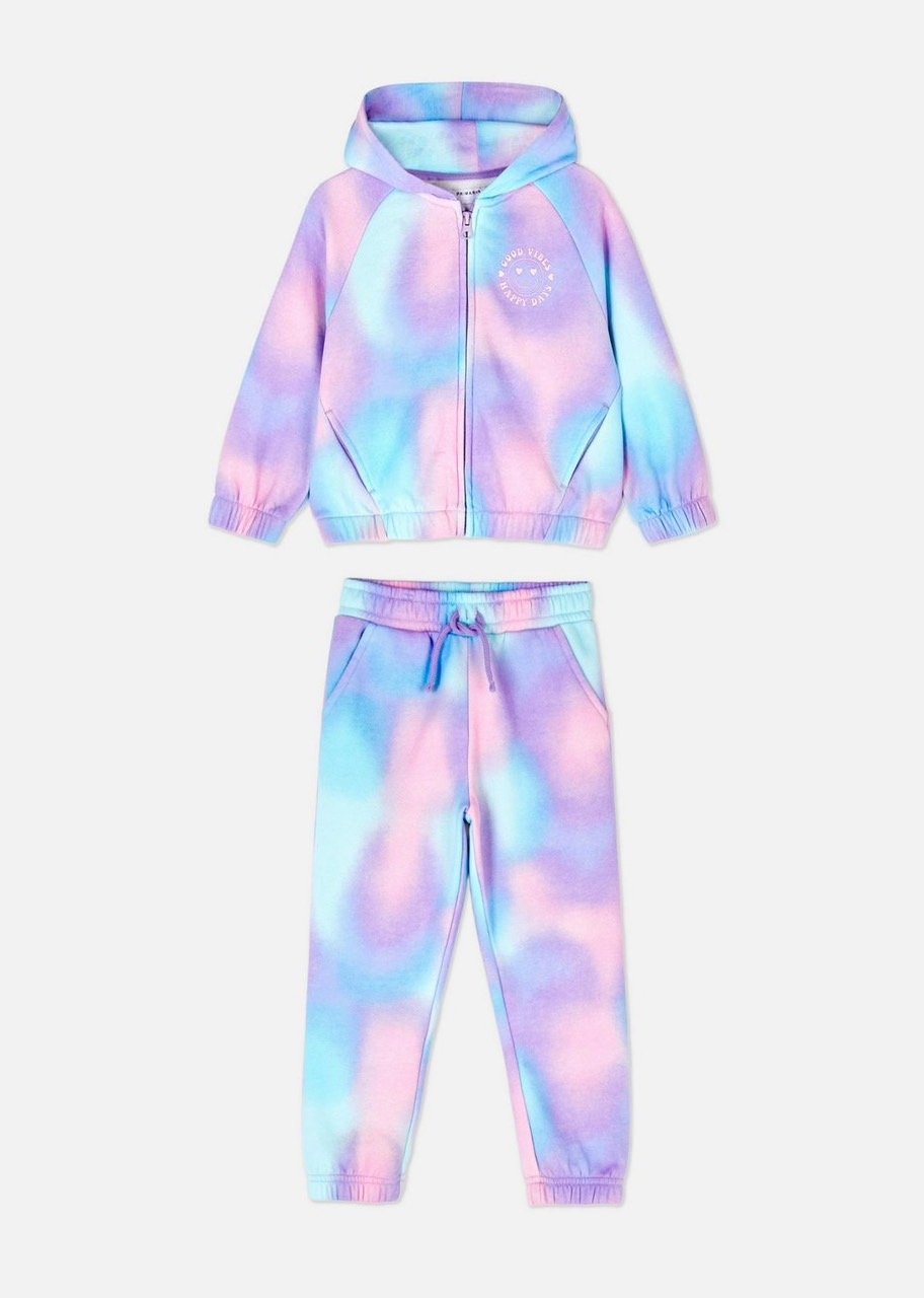 Bộ nỉ bông kéo khoá Primark loang sắc màu / áo kẻ - quần hồng size 2 - 8y