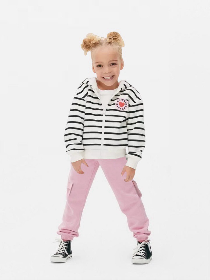 Bộ nỉ bông kéo khoá Primark loang sắc màu / áo kẻ - quần hồng size 2 - 8y