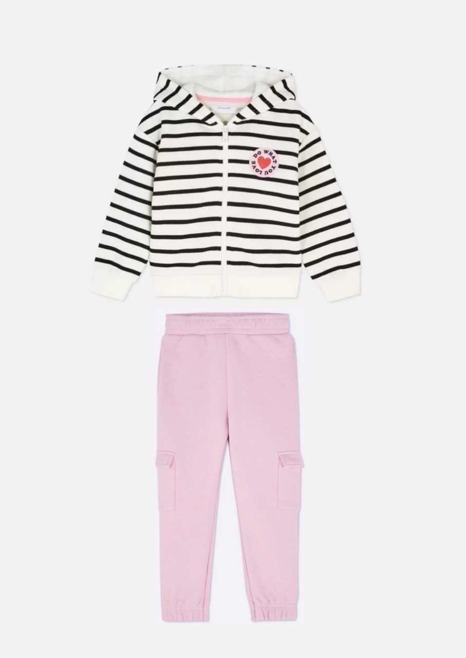 Bộ nỉ bông kéo khoá Primark loang sắc màu / áo kẻ - quần hồng size 2 - 8y