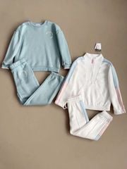 Bộ nỉ Primark 2 màu xanh/ trắng chấm sắc màu bé gái size 2-12y