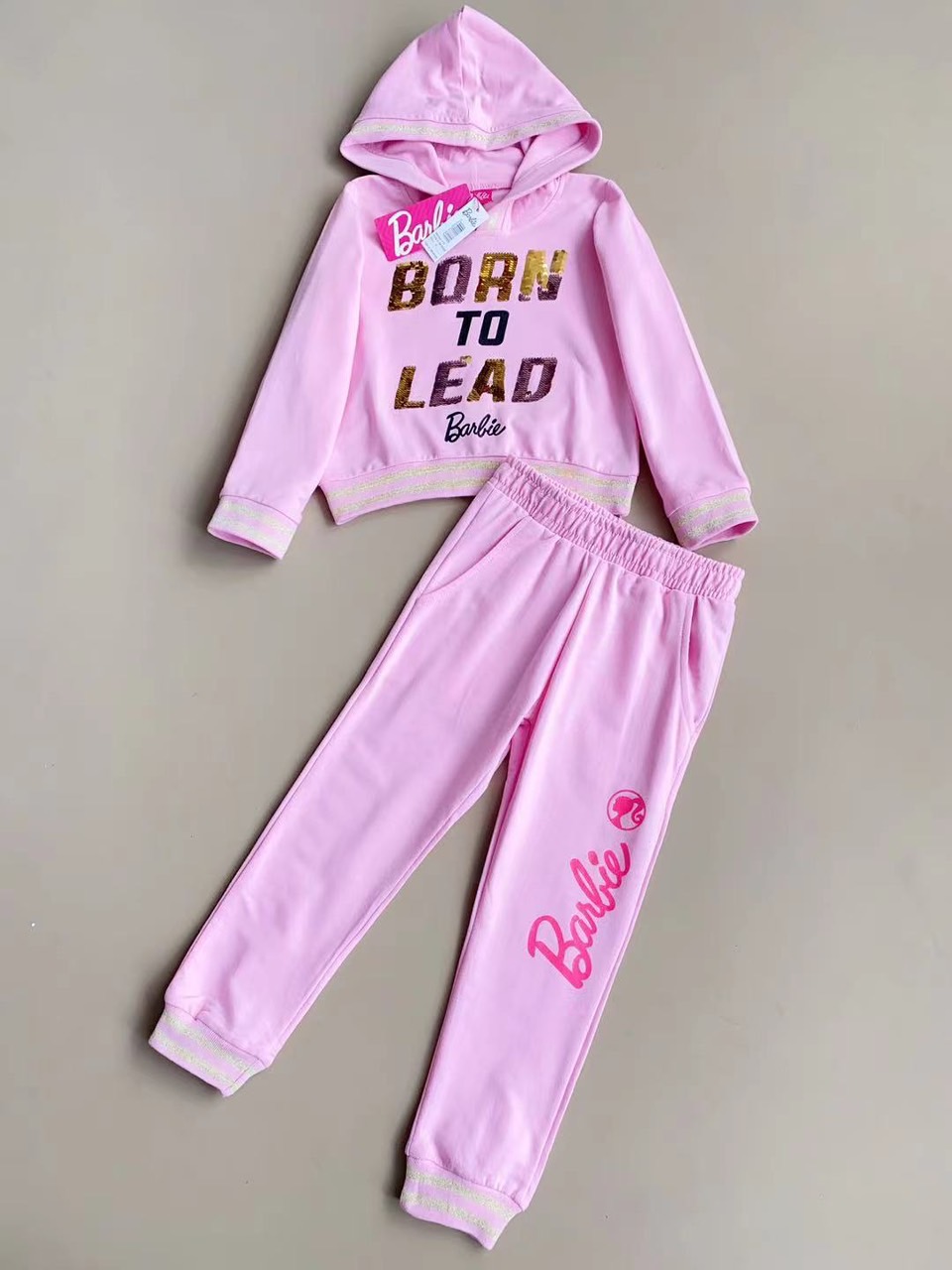 Bộ nỉ Barbie Born to lead dư xịn 2 màu cho bé gái size 4-12y