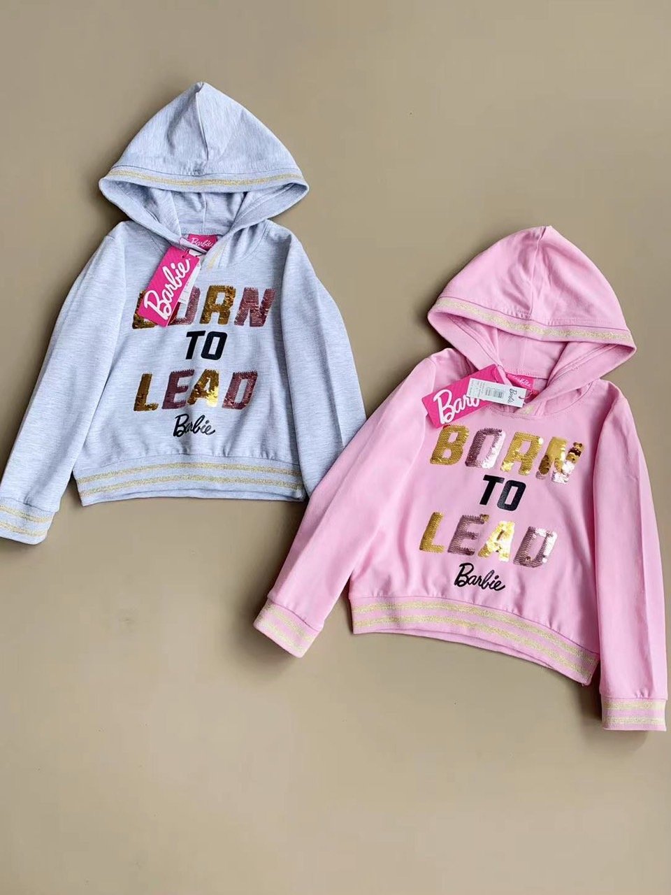 Bộ nỉ Barbie Born to lead dư xịn 2 màu cho bé gái size 4-12y