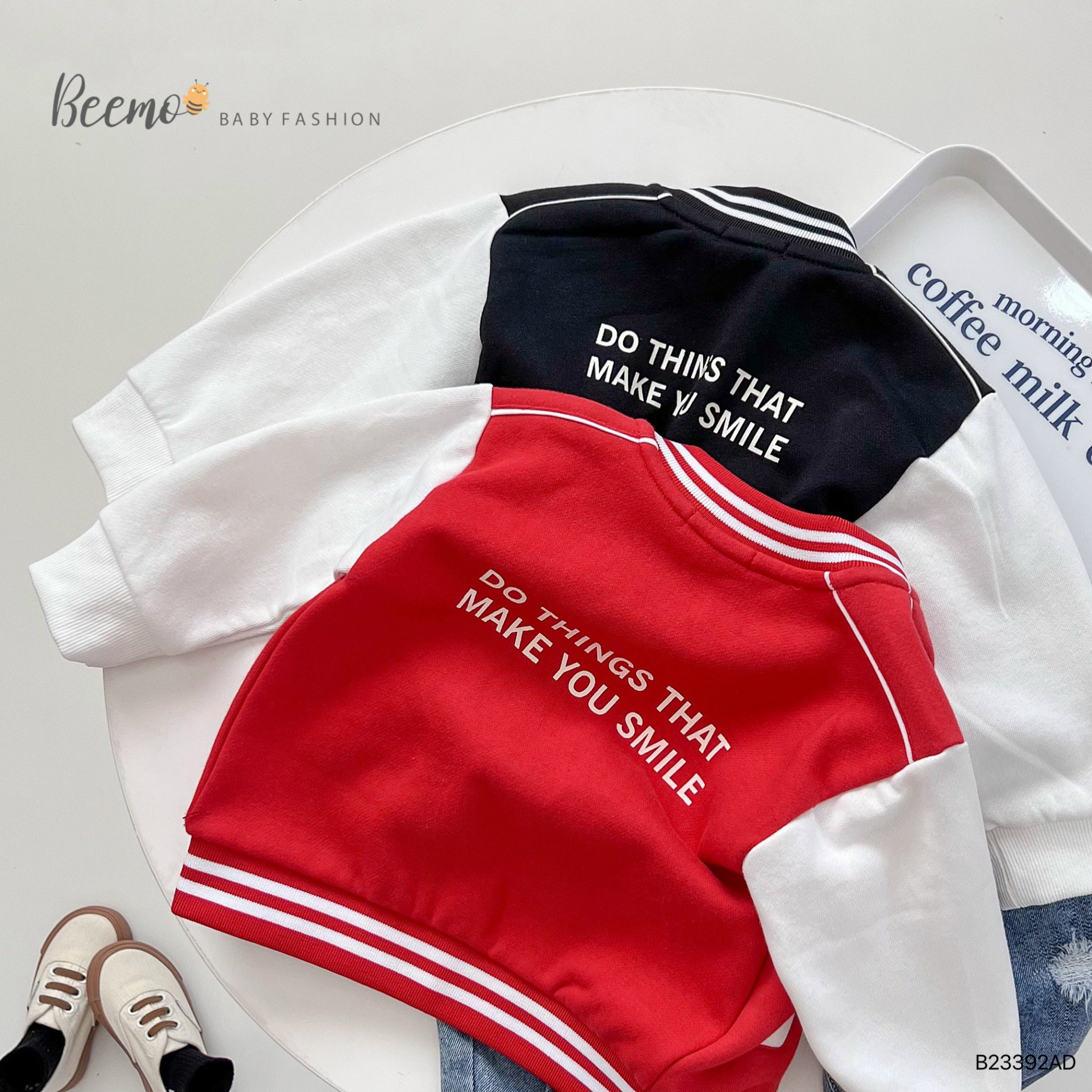 Áo khoác bomber Beemo nỉ bông lưng chữ 2 màu đen / đỏ size 80 - 130