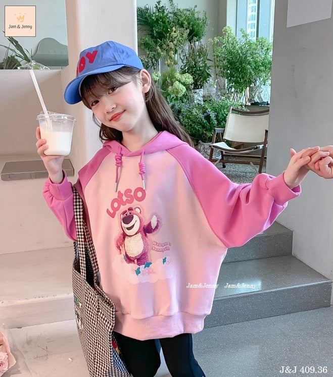 Bộ nỉ da cá Jam&Jenny áo hồng hình gấu dâu Lotso - quần đen size 2 - 12y