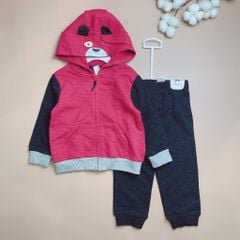 Bộ nỉ bông mỏng Little Me - hồng đỏ phối tay đen