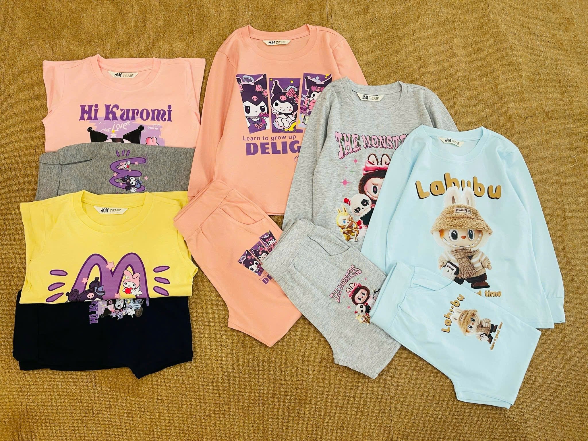 Bộ cotton HM vải dư dòng nhiều hình LABUBU / KUROMI size 2 - 12y