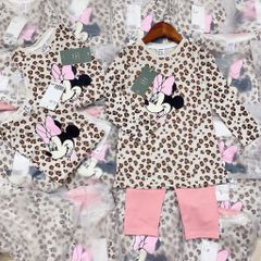 Bộ cotton HM minnie - áo da báo quần hồng