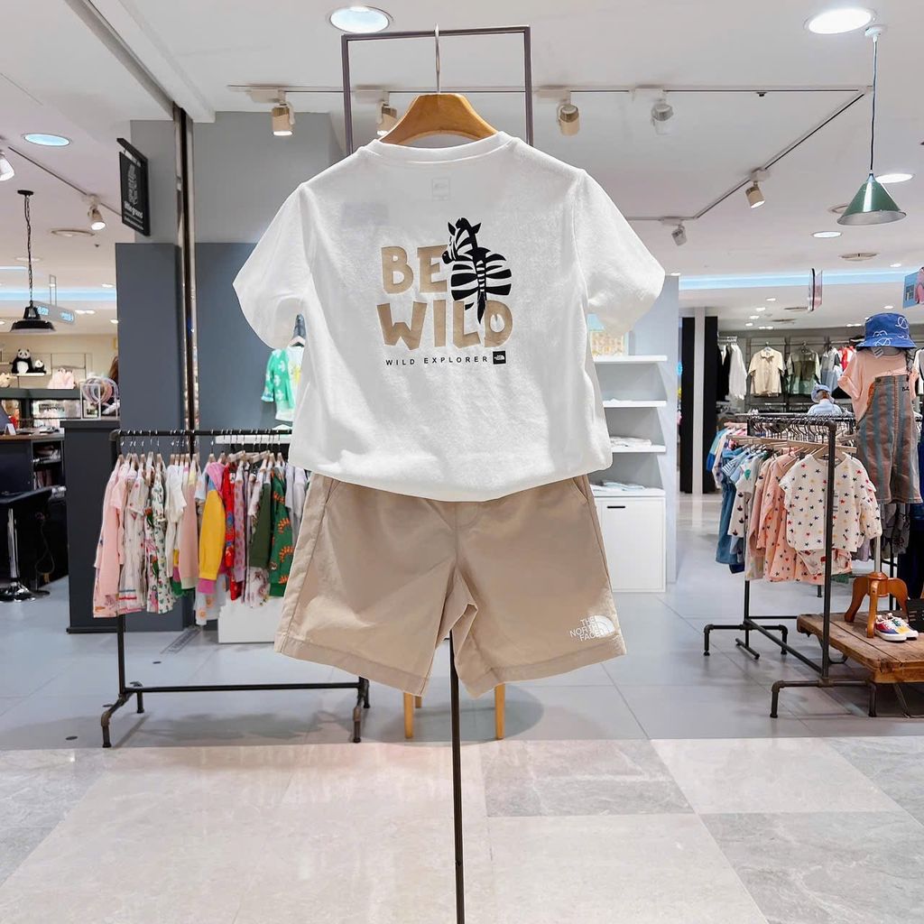 Bộ cotton TNF hoạ tiết lưng 2 màu trắng/hồng cho bé size 120-160