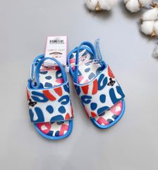 Sandal quai ngang Melissa màu xanh phối trắng họa tiết đỏ xanh hồng