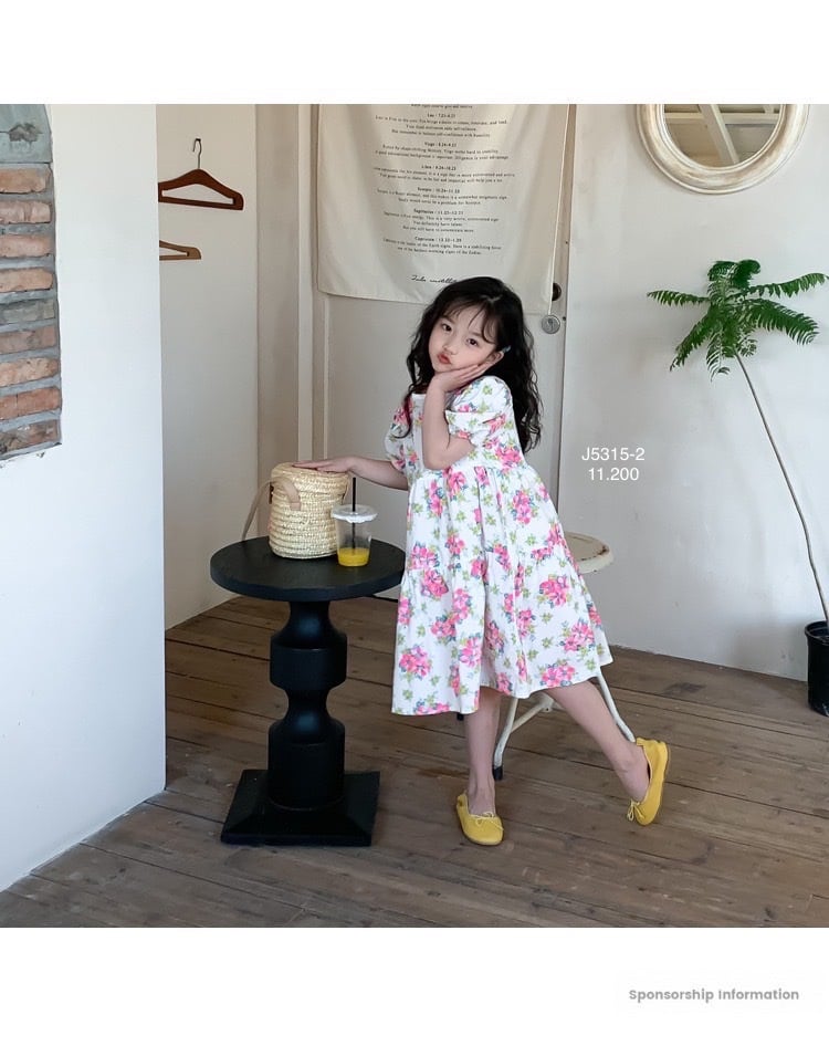 Váy thô June xếp tầng tay bồng 2 màu hoa size 1 - 10y