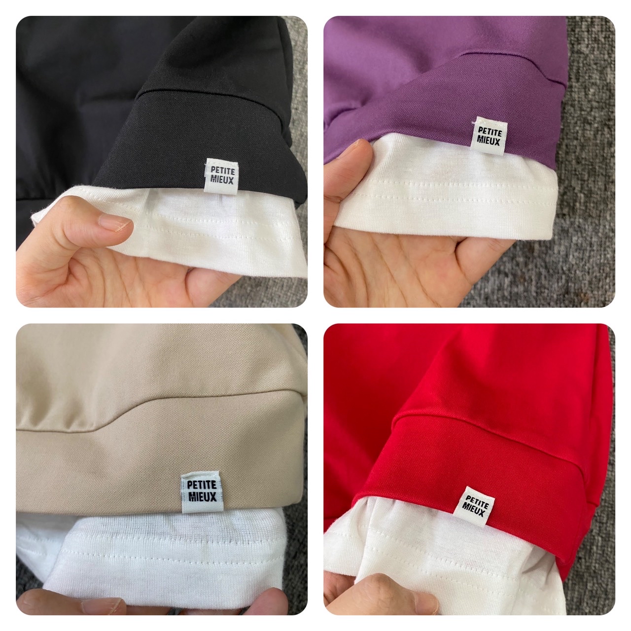 Áo nỉ Petite 4 màu phối gấu tay trắng size 105 - 140