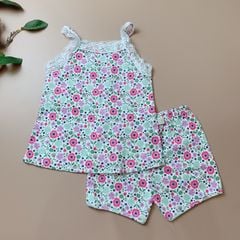 Bộ cotton Messi 2 dây - Hoa hồng tím
