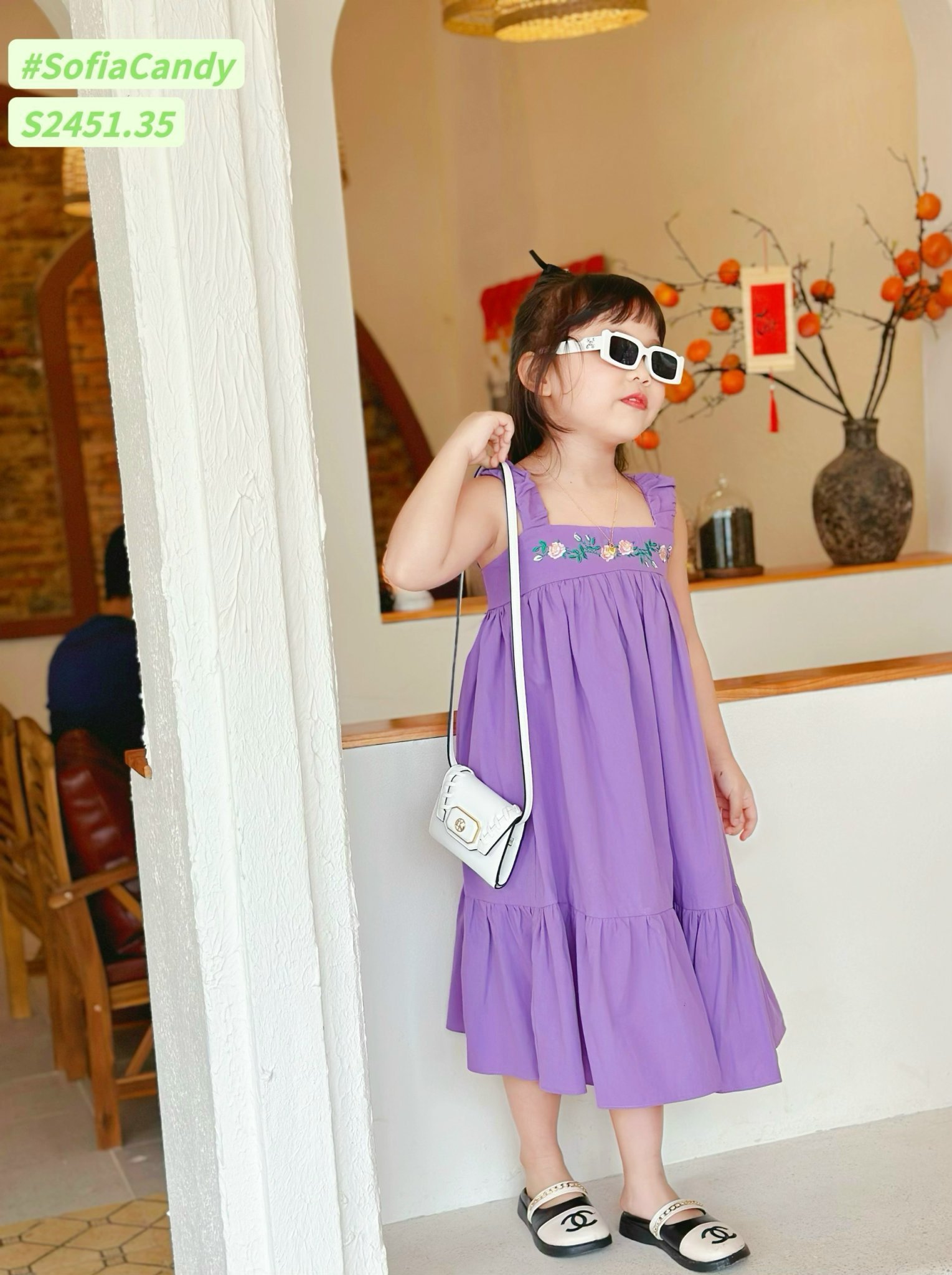 Váy thô Sofia Candy hai dây thêu hoa ngực nhiều màu size 1-10y
