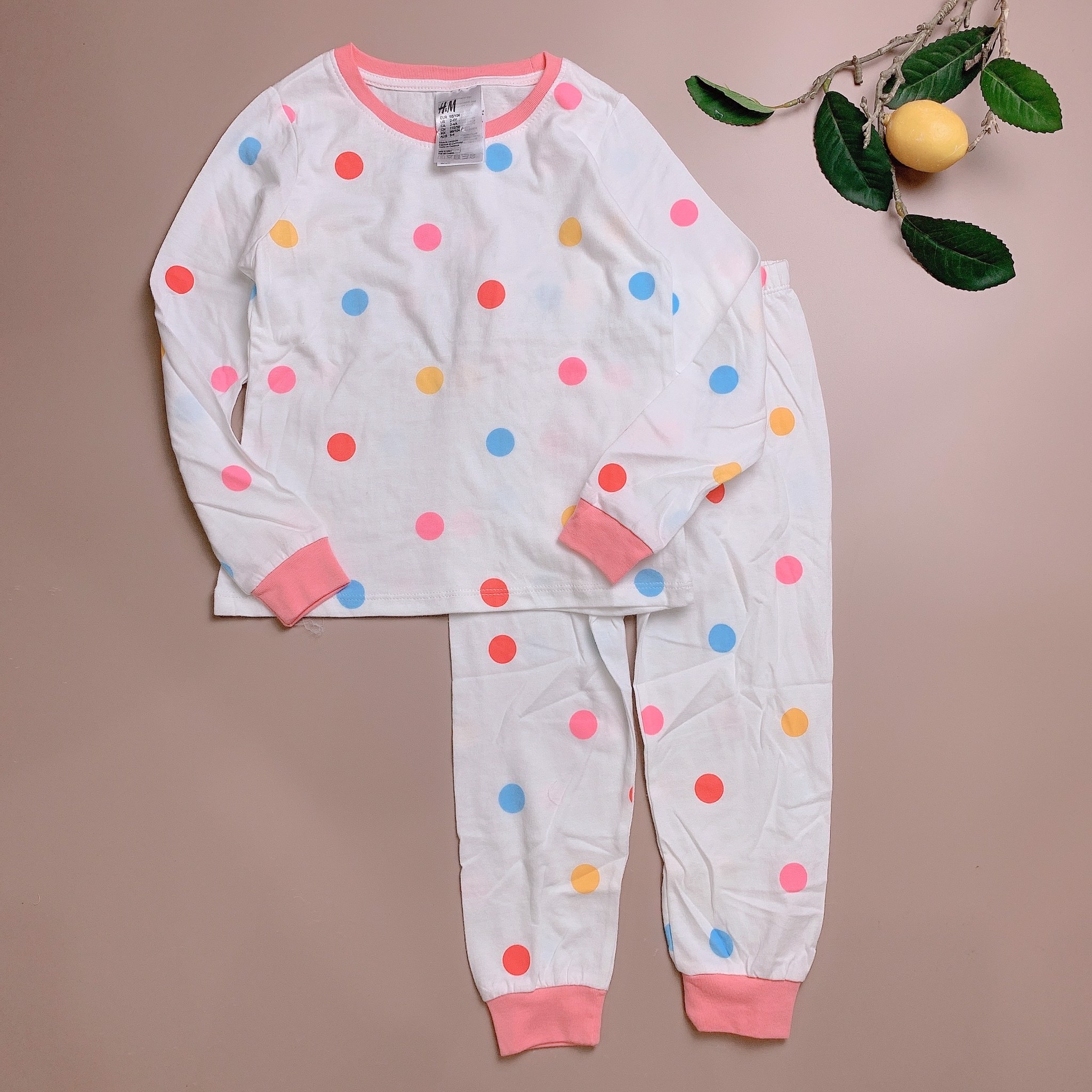 Bộ cotton HM dài tay trắng chấm bi sắc màu BG