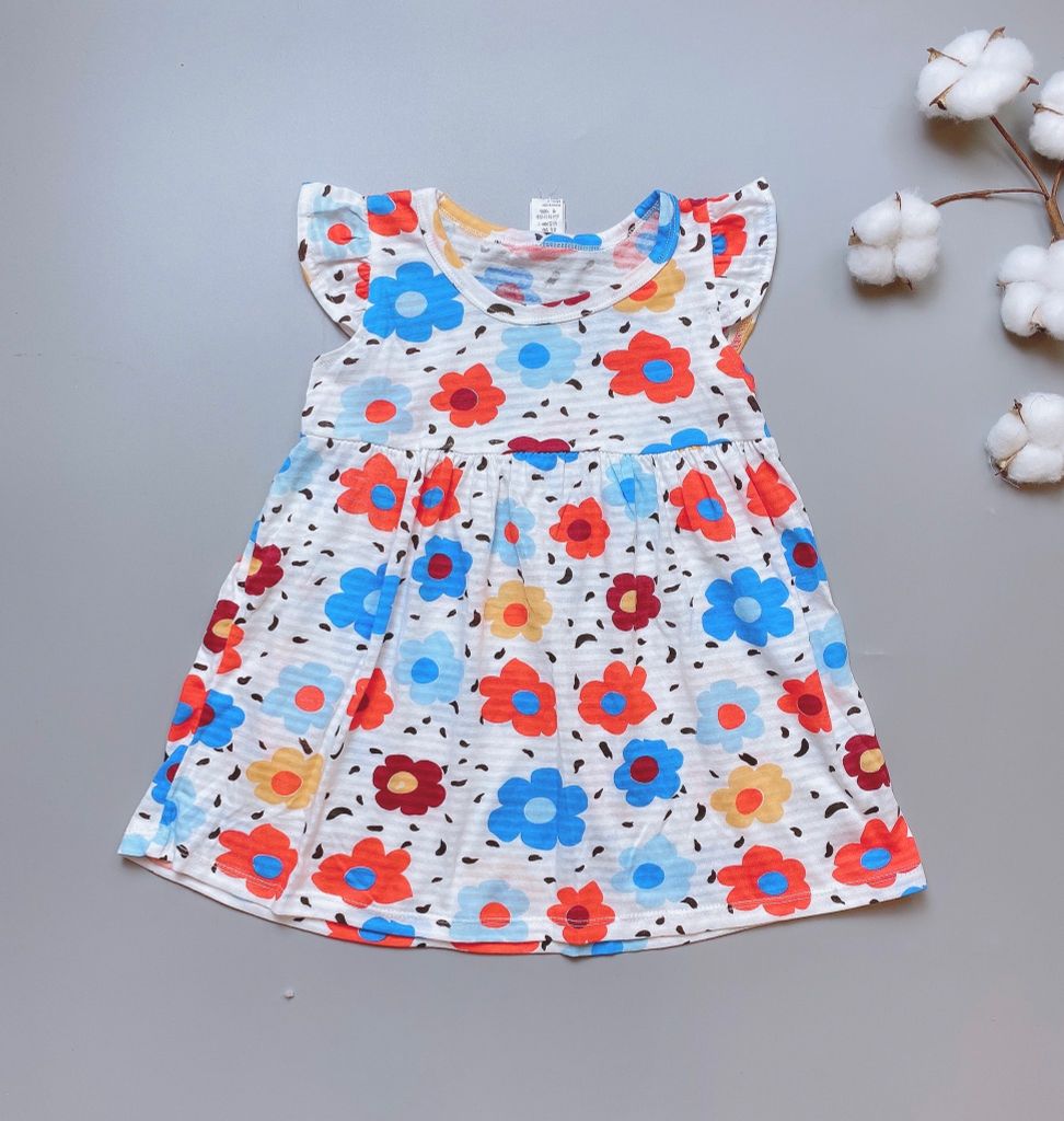 [30%] Váy cotton giấy Baby Nuri vải dư tay cánh tiên màu trắng hoa đỏ xanh