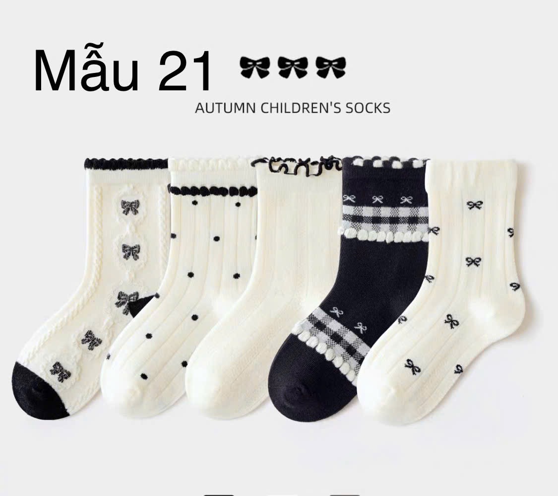 2024 - Set 5 tất Minliu Kids Socks nhiều hình Bé Gái size S - XL ( 2 - 15y )