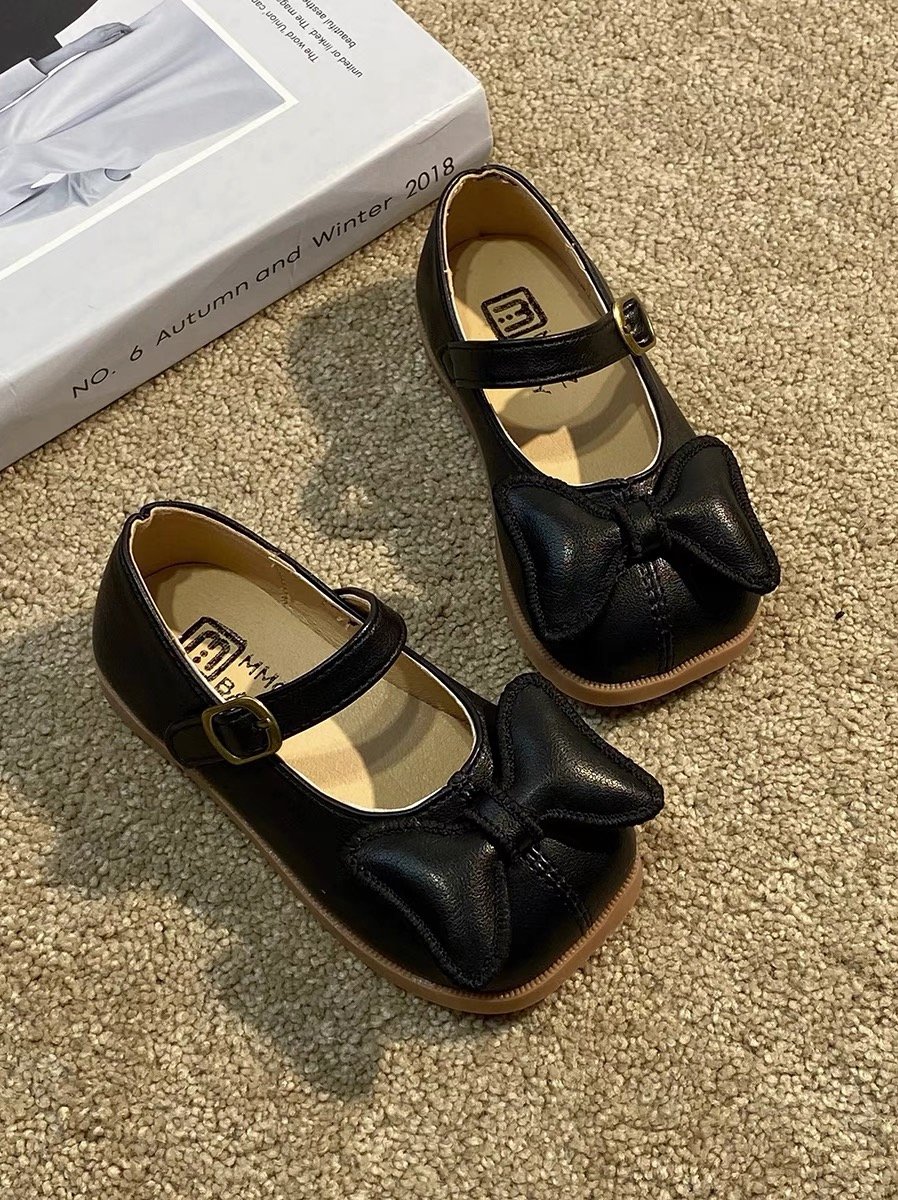 V296 - Giày MG Baby nơ phồng 2 màu kem / đen size 21-30