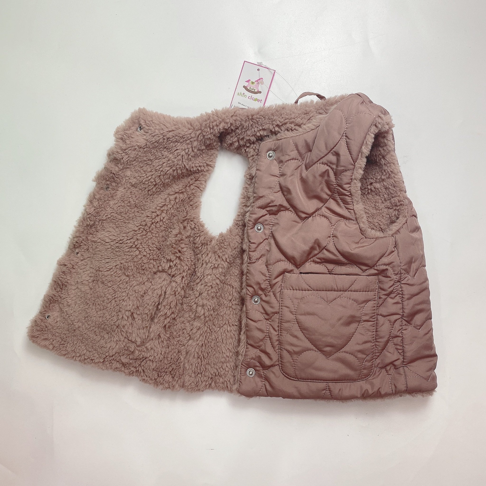 Gile phao 2 mặt dư xịn chần chỉ hình tim màu hồng đất bé gái size 12m - 7y