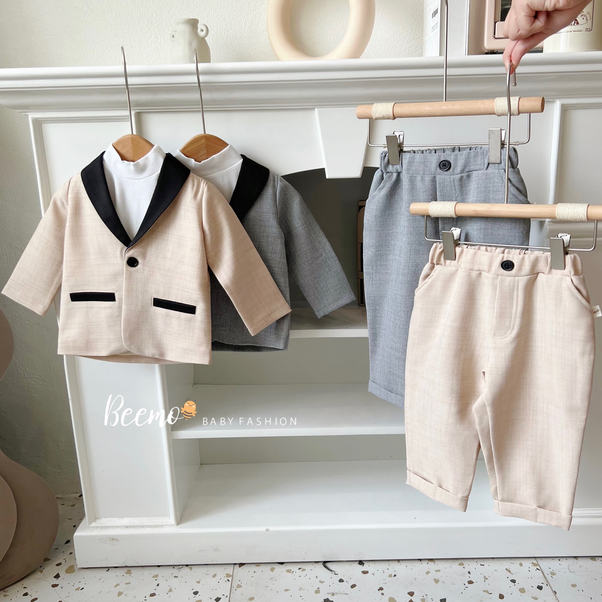Bộ vest Beemo phối cổ phối viền túi đen 2 màu size 80 - 130