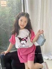 Bộ cotton Jam&Jenny Kuromi trắng hồng tay giác lăng - quần thô đũi size 2-12y