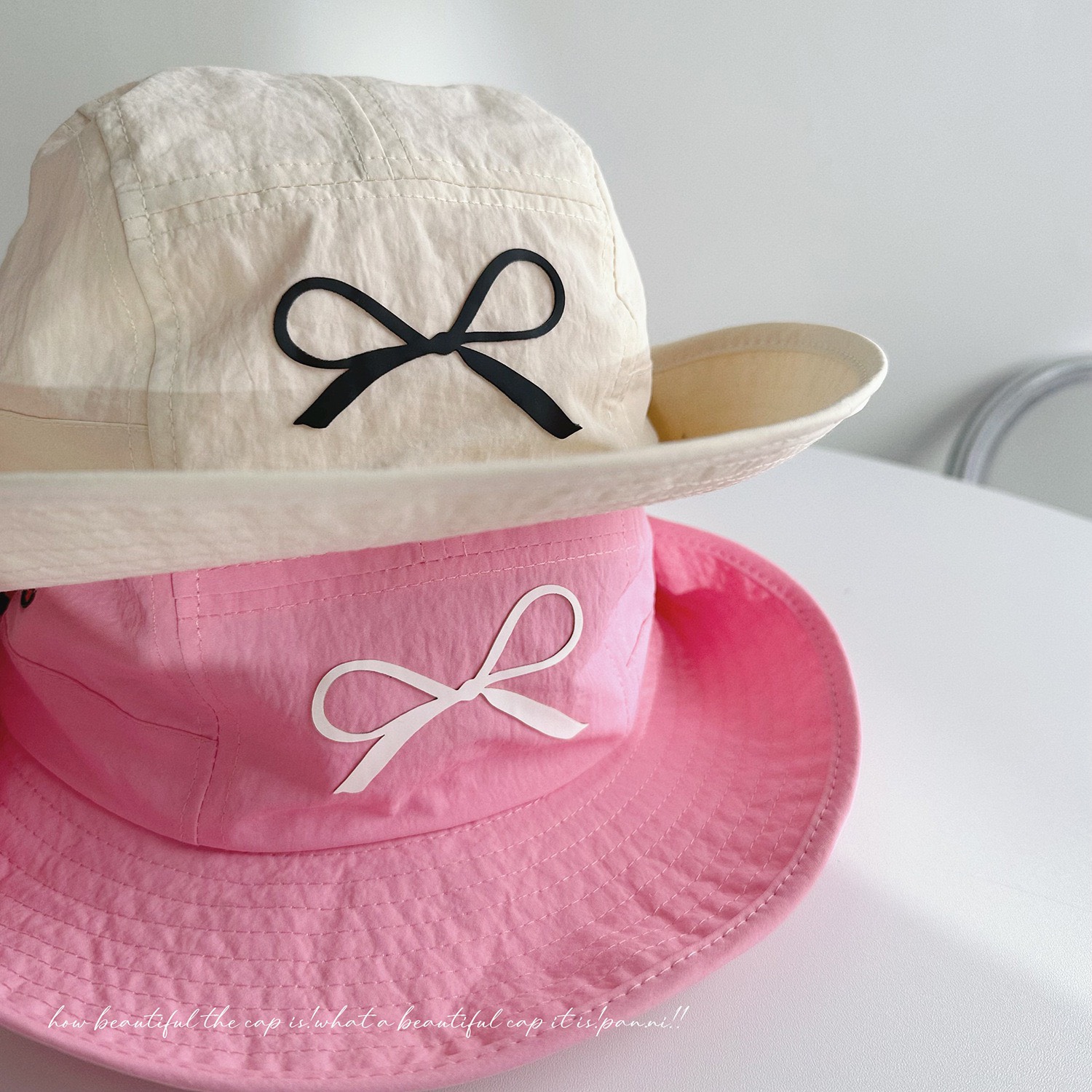 Mũ vải dù tai bèo in nơ 6 màu ( Free size 52 - 54cm )