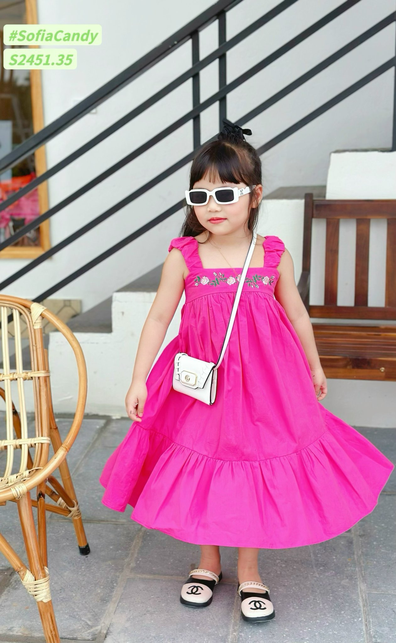 Váy thô Sofia Candy hai dây thêu hoa ngực nhiều màu size 1-10y