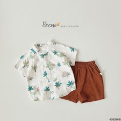 Bộ Beemo cotton summer vibes áo trắng + quần nâu BT size 80-130
