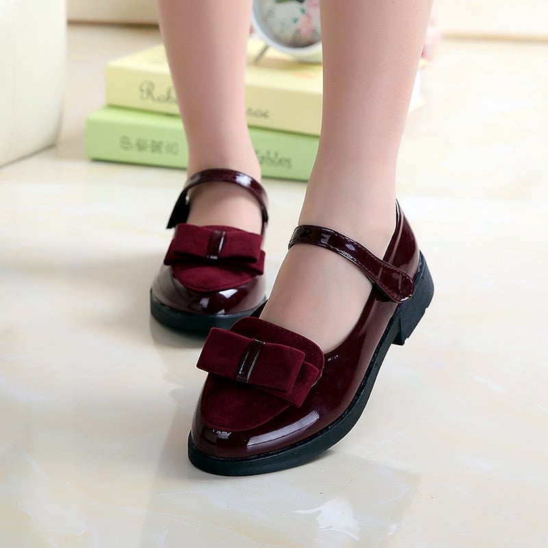 M06 - Giày búp bê da bóng nơ nhung 2 màu đỏ mận / đen size 27 - 38