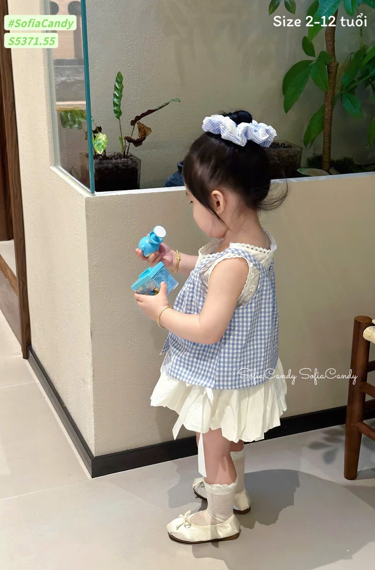 S5371 - Bộ Sofia Candy áo kẻ xanh phối chân váy trắng bé gái size 2-12y