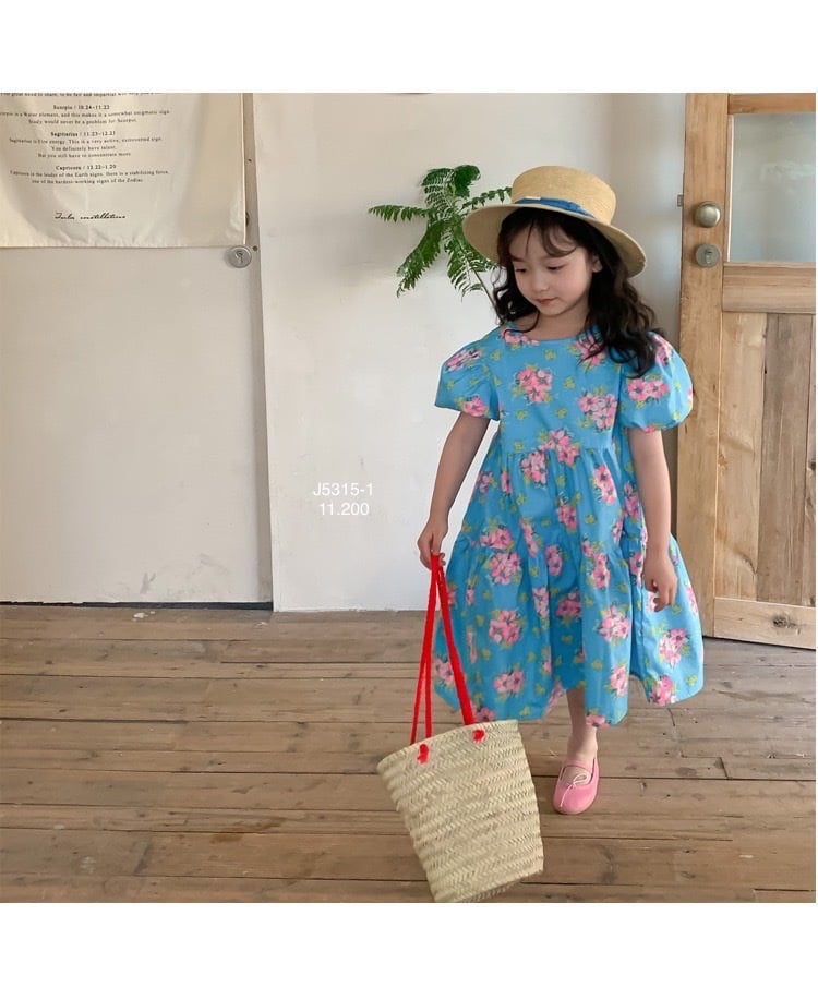 Váy thô June xếp tầng tay bồng 2 màu hoa size 1 - 10y