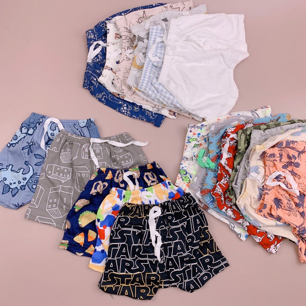 Quần đùi cotton vải dư nhiều hình BT size 1y ( hình ngẫu nhiên không chọn )