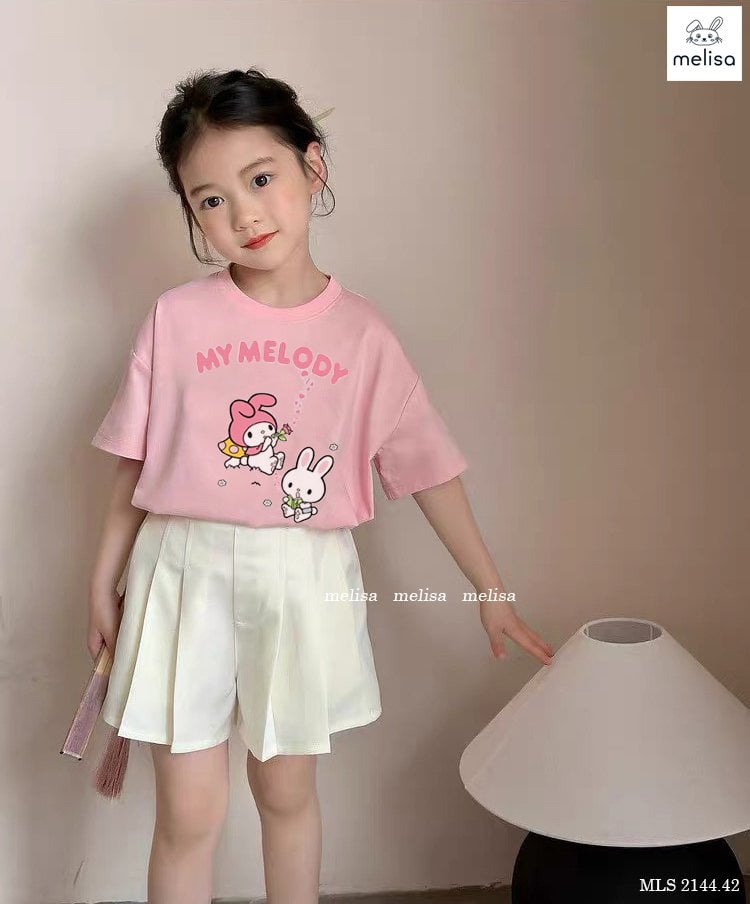 Bộ Melisa áo hồng My Melody + quần giả váy trắng BG size 2-12y