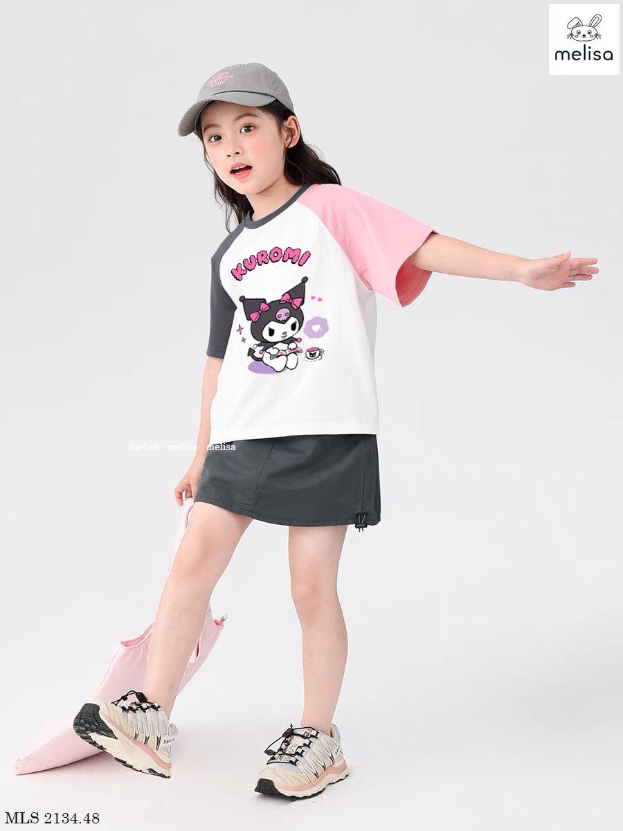 Bộ Melisa áo tay phối Kuromi mix chân váy ghi size 2-12y