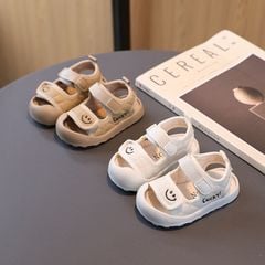 H159 - Sandal mũi chống va đập thêu mặt cười 2 màu cho bé size 21-25