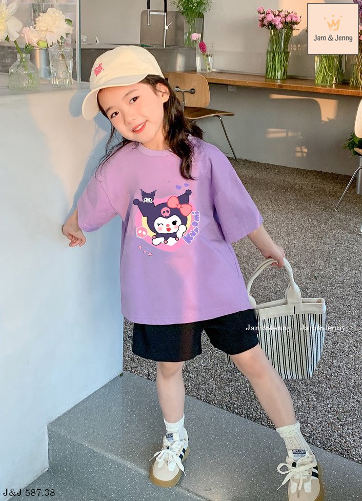 Bộ Jam & Jenny Kuromi màu tím mix quần cotton đen size 2-3y đến 11-12y