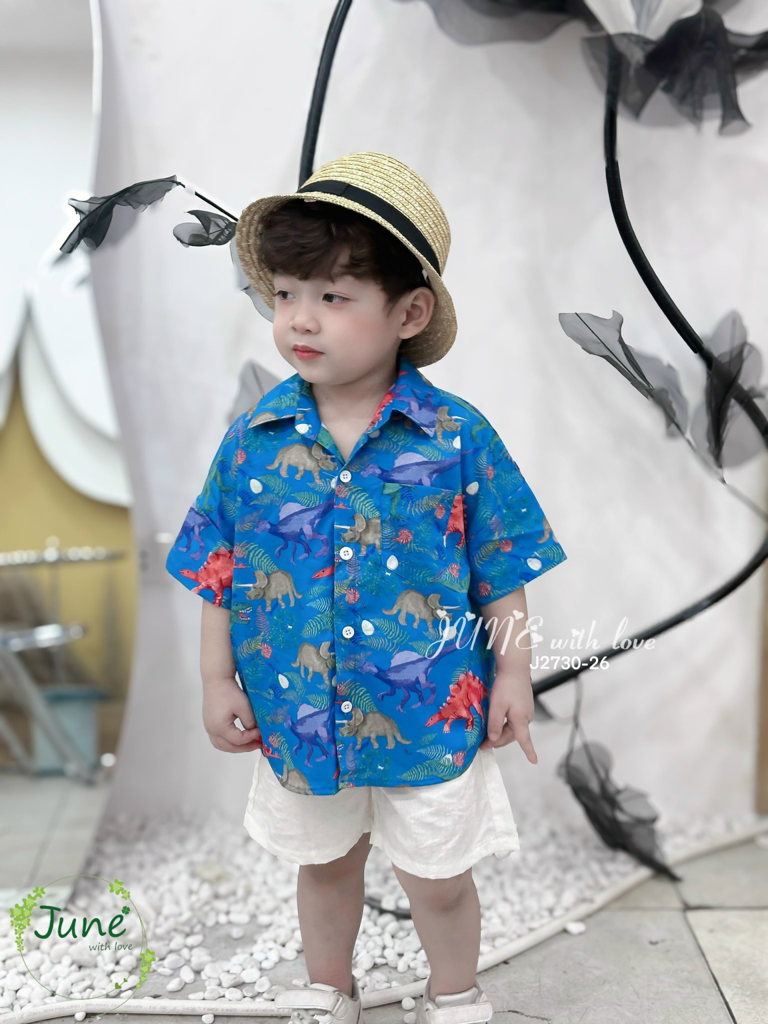 Bộ June With Love vải thô áo khủng long xanh BT size 1-10y