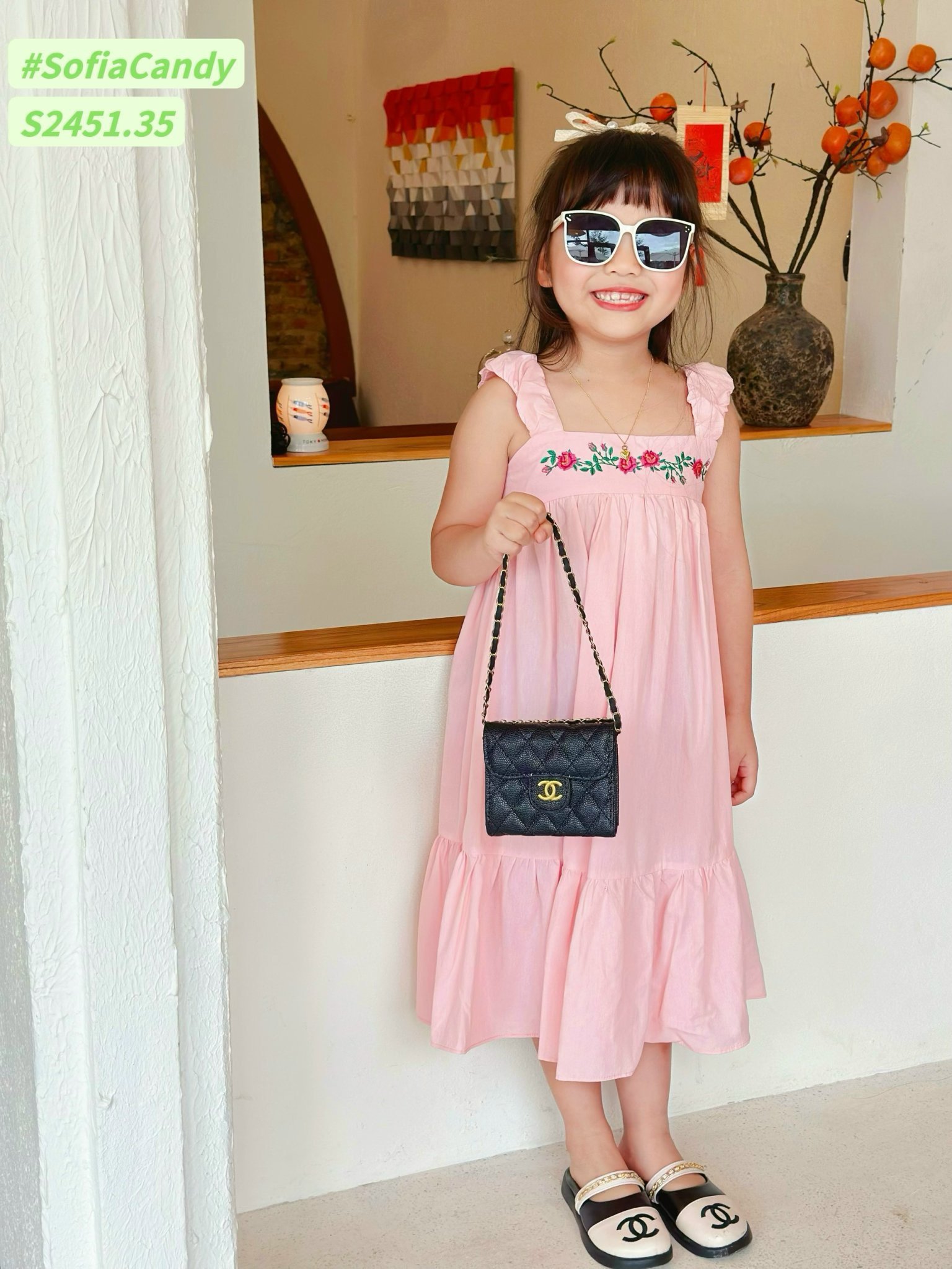 Váy thô Sofia Candy hai dây thêu hoa ngực nhiều màu size 1-10y