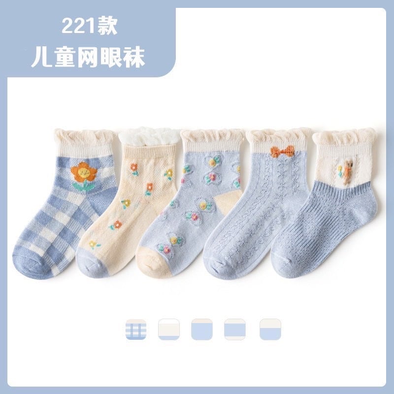 Set 5 tất lưới Kids Socks bèo cổ 9 màu Bé Gái