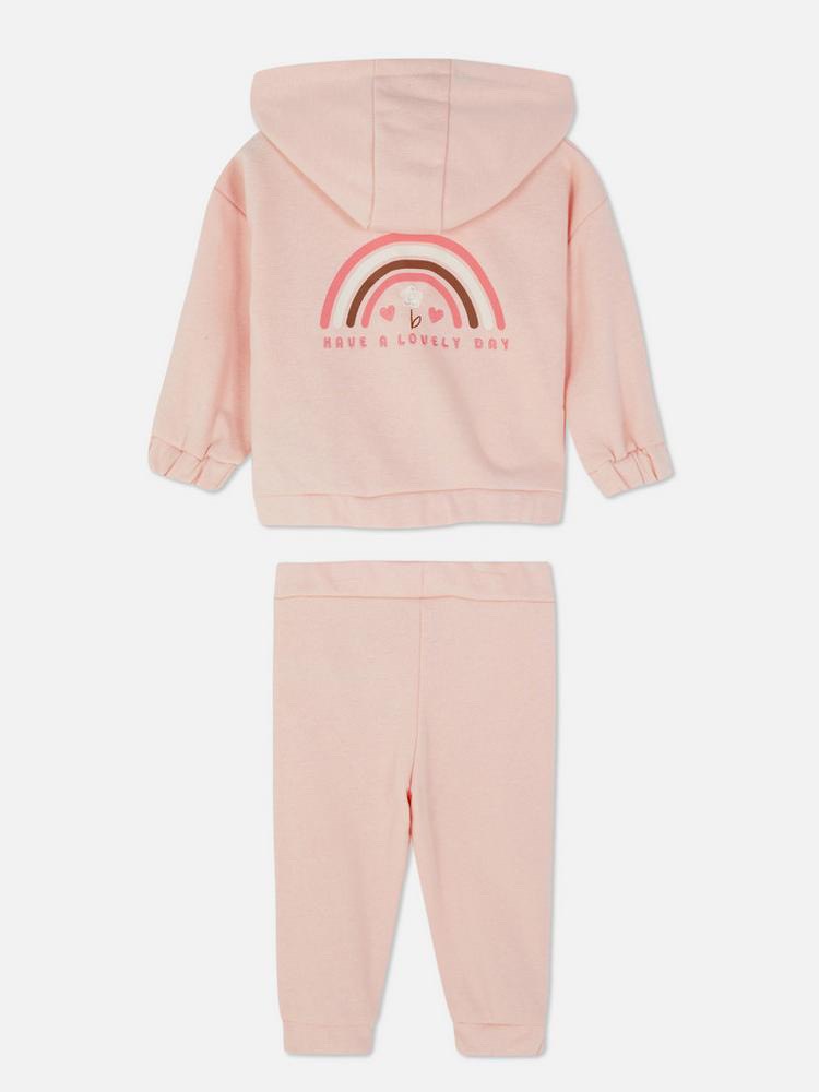 Bộ nỉ da cá Primark màu hồng cầu vồng in ngực Have A Lovely Day size 3 - 36m