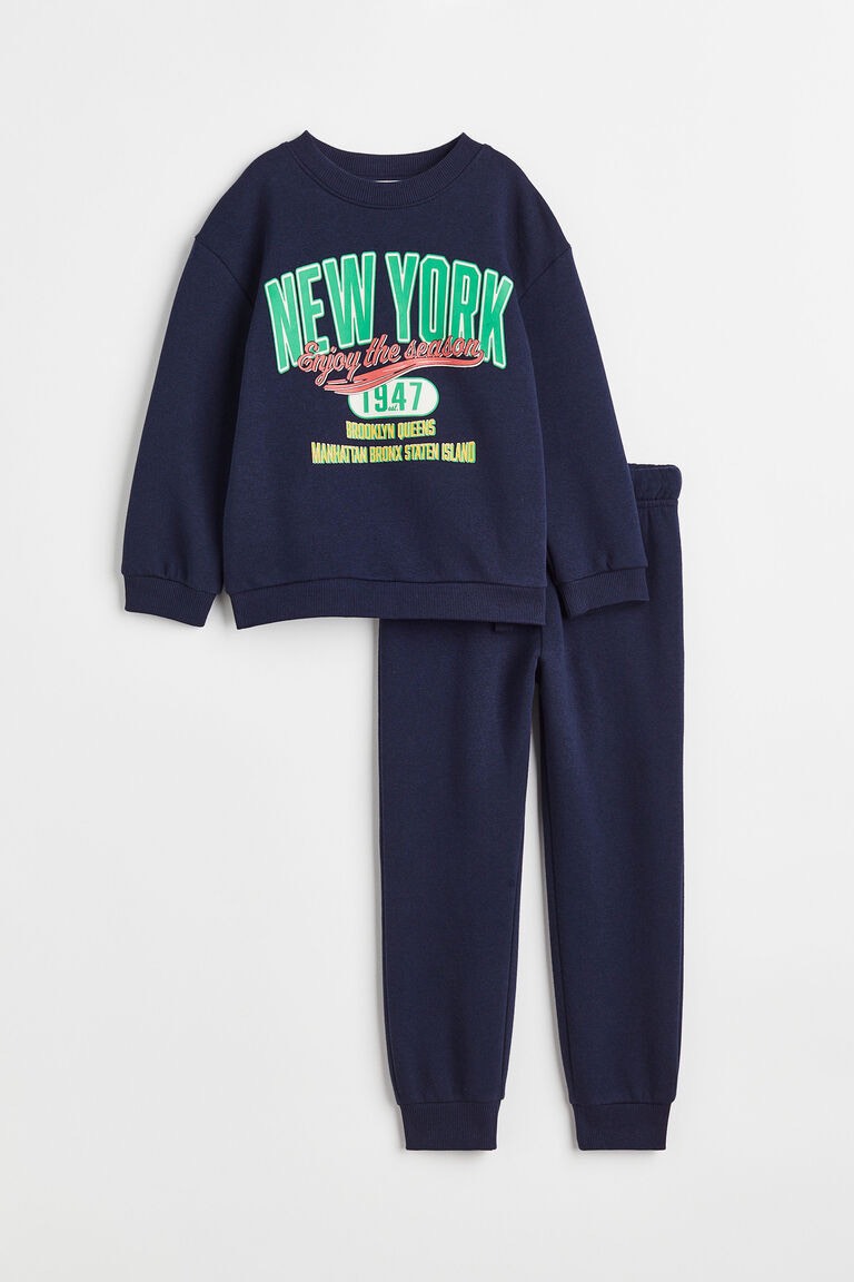 Bộ nỉ da cá HM màu navy New York size 2 - 10y