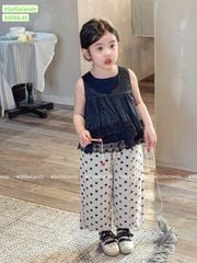S5084 - Set bộ Sofia Candy áo đen + quần chấm bi bé gái size 1-10y