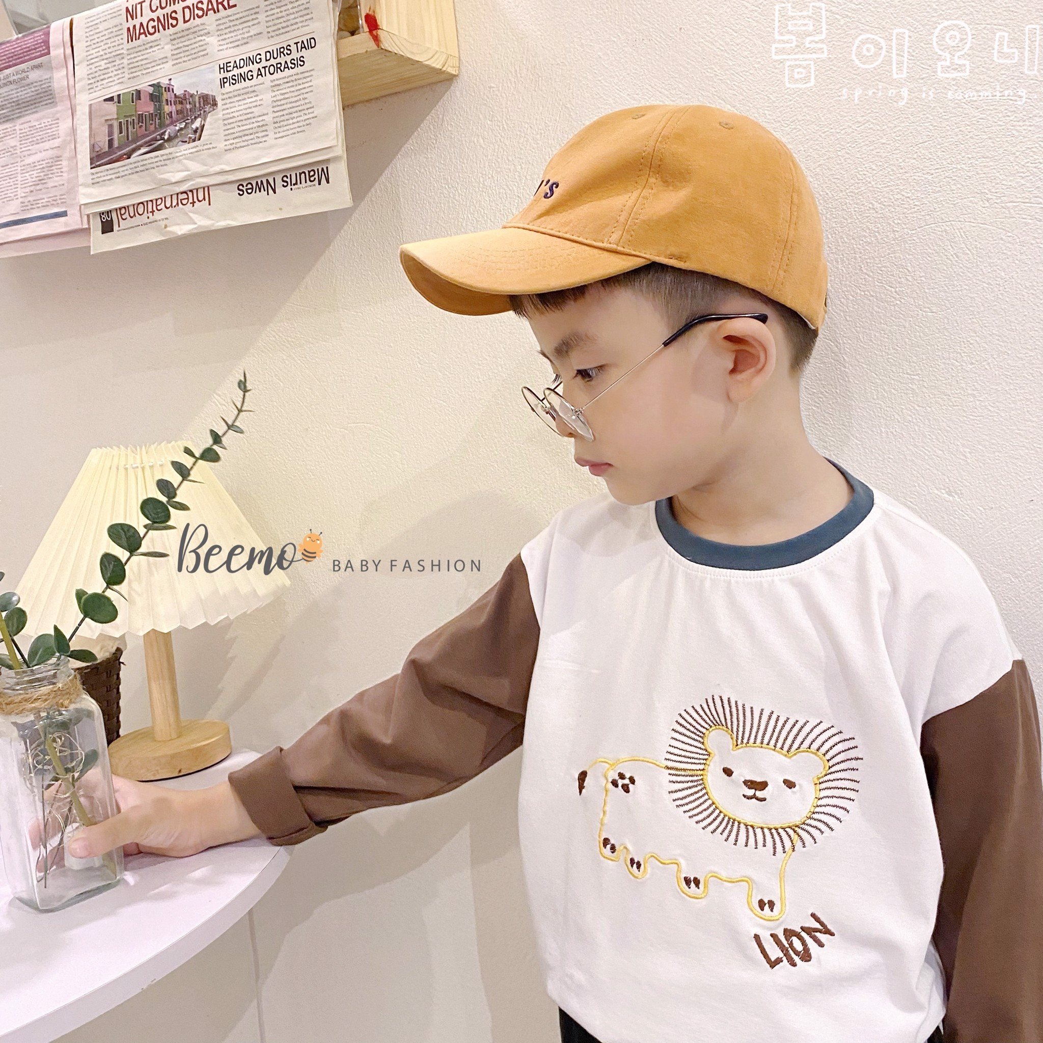 Bộ Beemo áo cotton sư tử / khủng long - quần kaki 2 màu BT 80 - 130